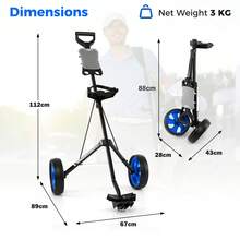 GOFLAME 2-Wheel Golf Push Pull Cart Folding Golf Trolley With Scoreboard - Blue - View 2