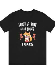 Just A B1Oy Who Loves Foxes S1Hirt, Fox Lover S1Hirt, Fox S1Hirt, Fox Lover Gift, Animal Adult T1S1Hirt. - 黑色 - 查看 1