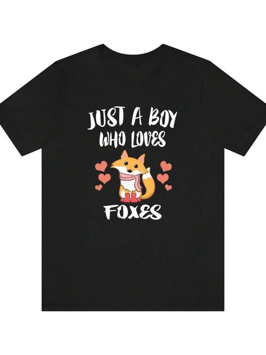 Just A B1Oy Who Loves Foxes S1Hirt, Fox Lover S1Hirt, Fox S1Hirt, Fox Lover Gift, Animal Adult T1S1Hirt. - 黑色 - 查看 1