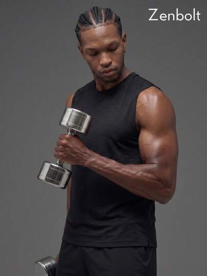 ZULIZ Zenbolt Men's Basic Solid Color Crew Neck Slim Fit Sleeveless Athletic Tank Top
