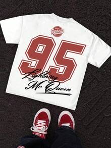 Disney Officially Licensed Men's Summer "Lightning McQueen #95" Vintage-Print Casual T-Shirt - Crafted From Ultra-Soft, Lightweight Fabric; Perfect For Everyday Wear And Racing Fans. - 白色 - 查看 2