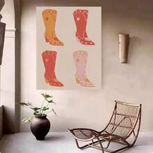 Enmarcado 1 pieza de lienzo con estampado de botas vaqueras vibrantes: decoración de pared colorida de estilo western con botas rojas, amarillas y azules, perfecta para el hogar, la oficina, el bar, la cafetería, el dormitorio, el aula. Regalo ideal para Pascua, el Día de los Inocentes, el Día de la Madre, la graduación, el Día de los Vaqueros. - Enmarcado - Ver 5