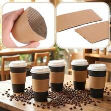 50/100pcs Premium Disposable Coffee Cup Sleeves, Corrugated Kraft Paper Heat Insulation Sleeves, Suitable For Hot And Cold Drinks, Fit Multiple Paper Cup Sizes, Suitable For Commercial And Home Use, Christmas, Family Gatherings - Multicolor - View 4