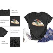 Camisetasparaamantesdeloslibros,paraprofesores,divertidasfloressilvestres,paralectura,gráficos,casual,regaloparaprofesores - Negro - Ver 4