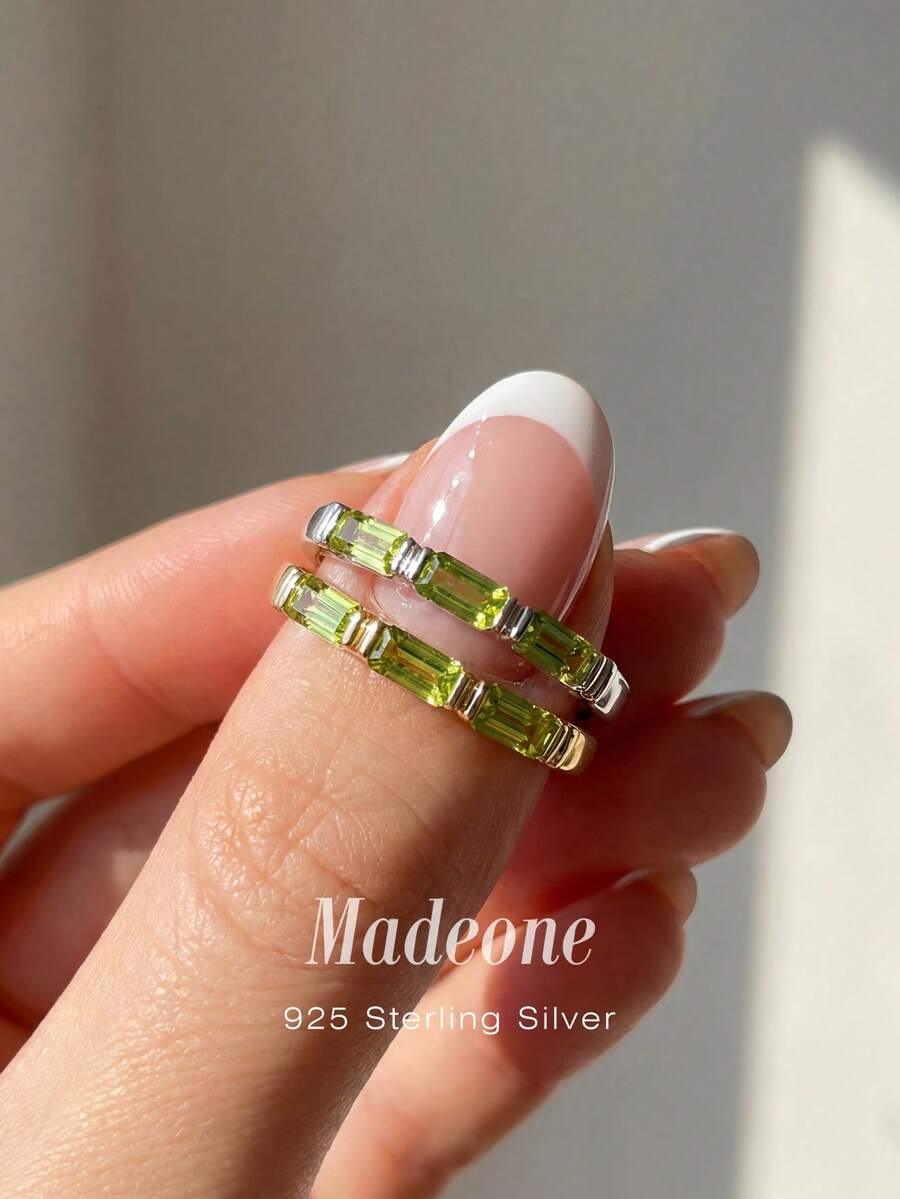MADEONE 1 pieza Anillo de plata de ley 925 con circonita cúbica rectangular, adecuado para uso diario de mujeres, también puede ser accesorio para fiestas, anillo de alta calidad para damas, regalo de joyería exquisito - Estilo 1 - Ver 1