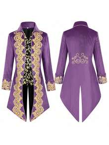 Frack, Medieval Retro Clothing, Mid-Length Punk Men's Coat - Lace Tuxedo Style 2 Purple - View 10