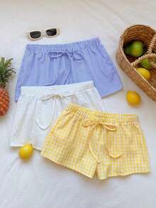 Set de 3 pantalones cortos casuales sueltos con cordón en la cintura para mujer - Multicolor 5 - Ver 10
