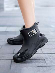 Botas de lluvia de suela gruesa para mujer, con una caña de 15 centímetros de altura, impermeables, botas para mujer, botas de lluvia mujer, antideslizantes y resistentes al desgaste; botas de lluvia para hombre, ideales para actividades al aire libre y para el uso diario. - Negro - Ver 3