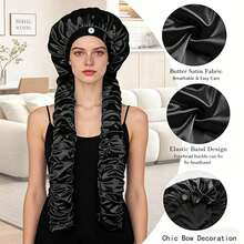Satin Curl Sleeping Cap With Long Curl Strap, Suitable For Braids And Long Hair - Multicolor - View 2