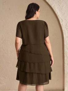 Reflora Vestido de moda con cuello redondo, mangas con volantes y estampado floral para mujer de talla grande - Marrón - Ver 2