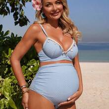 Conjunto de bikini de playa sexy con adorno de estrella de mar para mujeres embarazadas - Azul - Ver 5