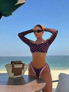 Conjunto de 3 piezas de traje de baño negro y blanco para mujer, conjunto de traje de baño casual y sexy de 3 piezas para resort de playa, conjunto de traje de baño de 3 piezas para mujer, Bottom de traje de baño para mujer, conjunto de playa negro y blanco para mujer - Multicolor 2 - Ver 8