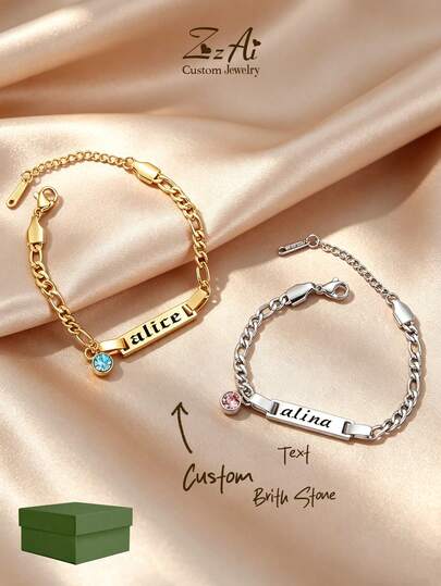 1pc Customized Birthstone Jewelry Bracelet, Suitable For Teenagers, Can Be Customized With Birthday Stones, Anniversary Jewelry Bracelet, Personalized Bracelet, Daily Wear, Suitable For 15 Years Old And Above, Size 15+5cm/13+5cm, Comes With Gift Box, Suitable For Children's Birthday Gifts And New Year Gifts