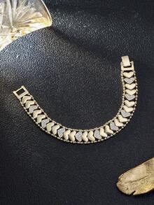 1 Peça Pulseira de Luxo Dourada em Formato de Coração com Zircônia Encravada, Design Único, Acessório de Joalheria da Moda para Mulheres, Adequado para Aniversário, Aniversário, Uso Diário - Amor - Visão 8