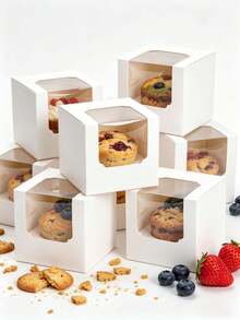 5pcs/20pcs/50pcs Window Bread Box, Pastry Box, New Large Square Cake Box, Small Kraft Paper Cupcake Box, Suitable For Cookies, Macarons, Mini Snacks, Suitable For Holidays, Parties, Paper Cup Cake Box, Birthday Gift Packaging - Multicolor - View 3