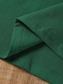 Camiseta casual versátil de mujer talla grande de cuello redondo y manga corta, de color liso - Verde Oscuro - Ver 5