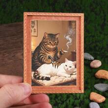 A Mini-Sized Refrigerator Magnet In The Shape Of A Picture Frame, Featuring A Tabby Cat Giving Another White Cat A Tattoo.It's A Fun Decorative Prop For Home And Office Refrigerator Decoration And A Wonderful Holiday Gift - Photo Frame Refrigerator Magnet - View 11