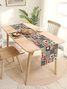 1pc, Retro 4Th Of July Table Runner With Vintage Patchwork For The 250Th Anniversary Of American Independence Day, A Patriotic Decoration For Home Kitchen Table - Dusty Blue - View 4