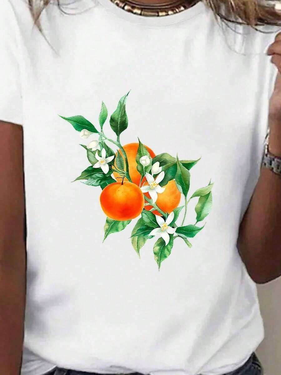 Women's Casual Short Sleeve T-Shirt - Watermelon Slice Print, Round Neck, Slightly Stretchy And Breathable Fabric, Machine Washable, Spring, Summer And Autumn T-Shirt, Bright Fruit Pattern Design, Comfortable And Fashionable Fit Shirt - Urban Vintage Style, Unisex Loose Cotton Short Sleeve Round Neck T-Shirt. - 2222 - 查看 1