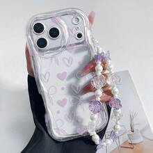 时尚印花加厚防震手机壳，独特设计，可爱印花，带挂绳，兼容苹果 12/13/14/15/16/17 Pro Max 系列。完美的节日礼物 - 透明殼 - 查看 4
