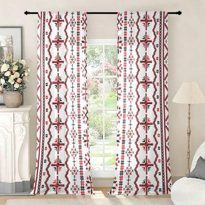 2 piezas de cortinas de estilo bohemio semi-opacas para dormitorio, diseño de bolsillo para varilla sin necesidad de perforación (excluyendo encaje y flecos), fácil de instalar y deslizar. Las cortinas de estilo bohemio son adecuadas para salas de estar y cocinas, ideales para la decoración del hogar, el estilo de la habitación y la división del espacio. Hechas de material de poliéster, lavables a máquina y a mano