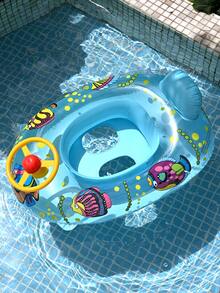 1pc Kids Swimming Pool Inflatable Seat Ring, Cute Floating Seat Ring, Baby Swimming Pool Bath Tub Inflatable Fish Car Swimming Ring, First Day Of School - Multicolor - View 8