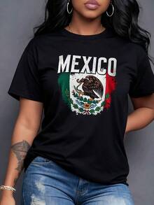 The Eagle Devouring A Snake On A Cactus Symbolizes The Strength And Hope Of The Mexican Spirit, Representing Pride, Independence, And Love For The Homeland, Inspiring Unity And Courage. Women's T-Shirt, 100% Cotton, Maija Women's Curvy. - 黑色 - 查看 7