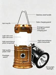 Solar Powered Outdoor Sports Camping Light, Foldable LED Solar USB Rechargeable Flashlight, Emergency Hanging Lamp, Camping Emergency Gear, Blackout Supplies, Storm Survival Kit, Indoor & Outdoor Use - Black + Mosquito Repellent Function - View 8