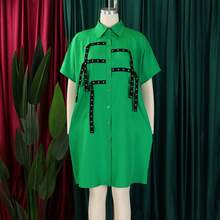 Vestido camisero midi holgado 2026 con solapa y manga corta - Verde - Ver 4