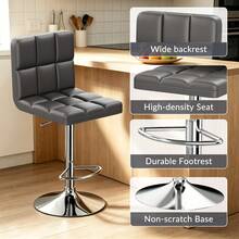 GartistGo Bar Stool Set Of 2 -Grey, 360° Swivel, Upholstered, Height Adjustable  Bar Stool - Gris - Ver 5