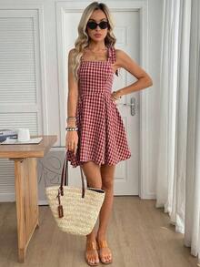 Vestido de verano casual con estampado floral para vacaciones de mujer - Burdeos - Ver 6