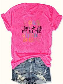 Talla Grande, Camiseta Casual de Manga Corta con Estampado y Cuello Redondo, para Verano y Primavera, Ropa de Talla Grande para Mujer - Rosa Fucsia - Ver 6