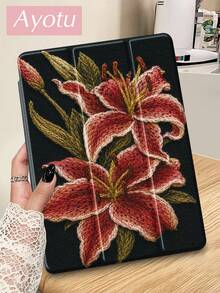 Ayotu 刺绣芙蓉花图案保护套，兼容 iPad 10.2 英寸 2021/2020 第九/八代，兼容三星 Galaxy Tab A8 10.5 英寸 2022，带笔槽，兼容 Kindle Paperwhite 第十二代 2024，支持自动睡眠/唤醒功能，时尚保护套。 - 彩色 - 查看 2