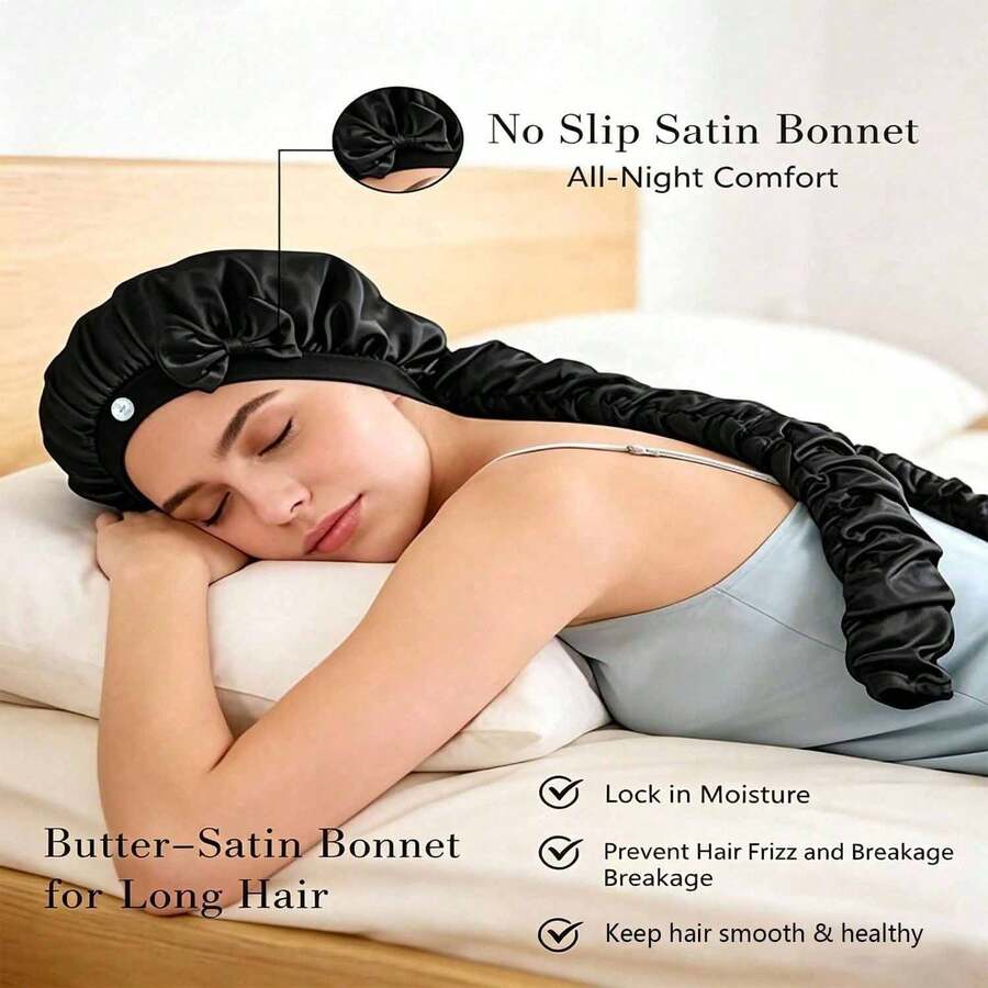 Satin Curl Sleeping Cap With Long Curl Strap, Suitable For Braids And Long Hair - Multicolor - View 1