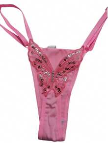 Butterfly Panties Kit 2 Microfiber Thong Lingerie Sexy Sensual Adjustable G-String - Black and Bubblegum Pink - View 3