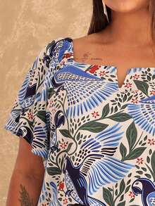 Women's Plus Size  Blouse - Estampado azul tropical - Ver 4