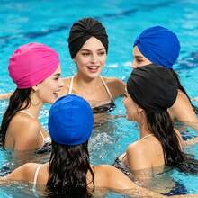 Women's Long Hair Black Swimming Cap, Fabric Swimming Cap, Soft & Pressure-Free Swimming Cap, Elastic Fabric Won't Squeeze Head, High-End Swimming Cap, Beach Accessory, Swimming Pool Floats - Multicolor - View 7