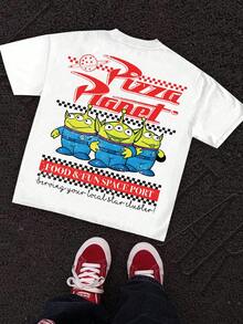 Officially Licensed By Disney: Men's Summer "Toy Story" T-Shirt - Featuring The Aliens And A Retro "Pizza Planet" Space Print. This Street-Casual Style Tee Is Crafted From An Ultra-Soft, Breathable Fabric-Making It The Perfect Choice For Both Everyday Wear And Theme Park Adventures. - trắng - Xem 2