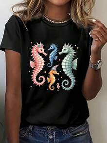 Plus Size - Plus Size - Five Finely Crafted Seahorse T-Shirts - Negro - Ver 2