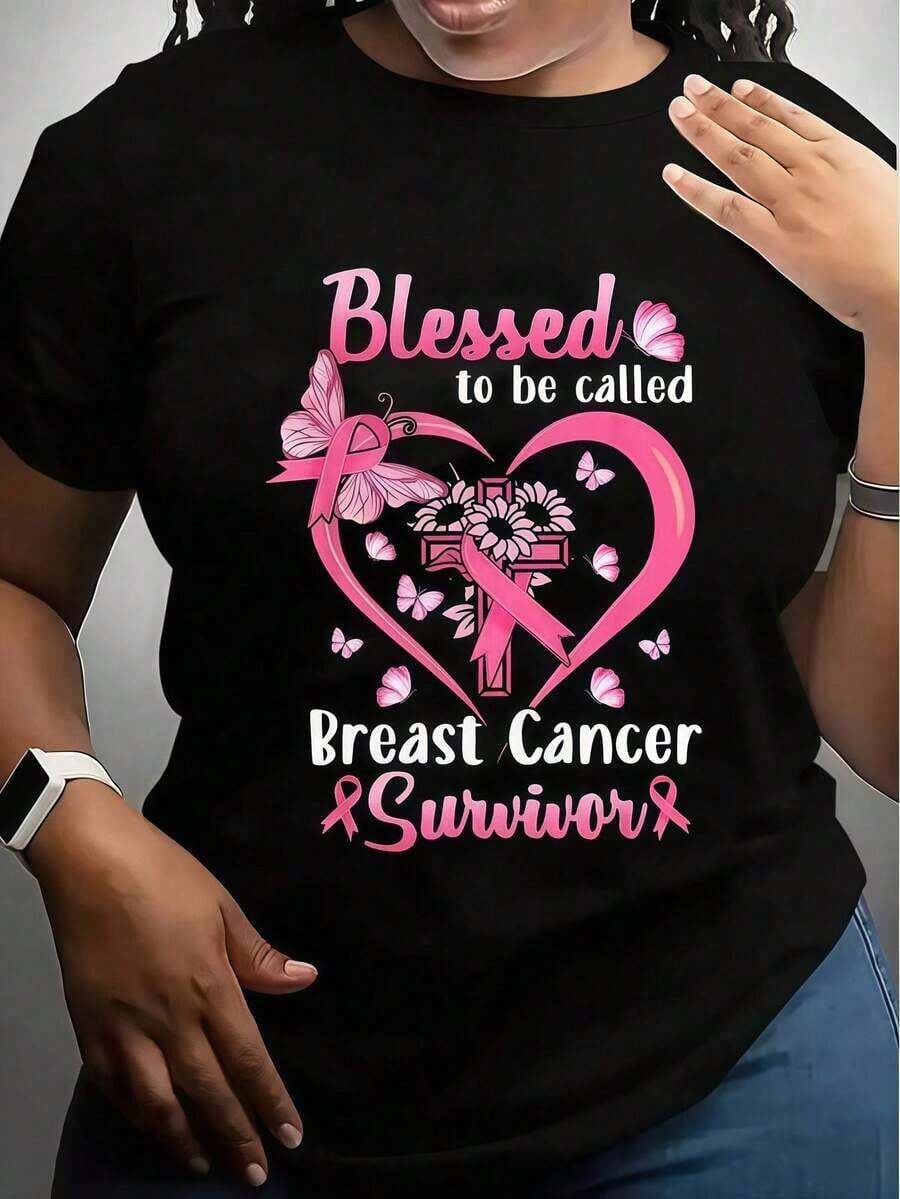 Camiseta Para Mujer Superviviente De Cáncer De Mama To Be Called Pink Del Mismo Estilo Para Hombres Y Mujeres, De Algodón Puro De, De Manga Corta Y Estampada, Para El Verano De Minimalist Casual Shirt-Vintage Street Style Unisex Loose Cotton Short Sleeve Crew Neck T-Shirtblusas para mujer, playeras de mujer,blusas casuales para dama, - Negro - Ver 1