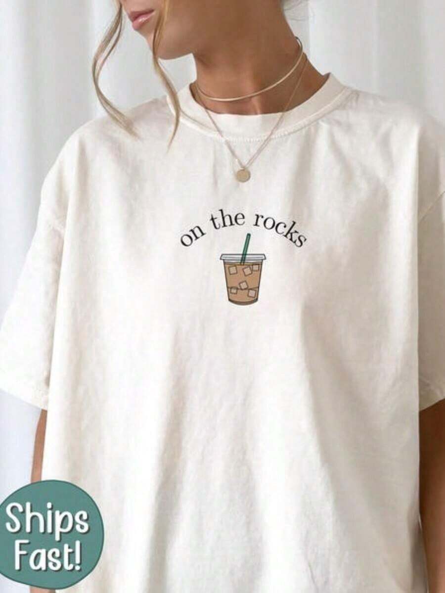 Coffee T-Shirt, 100% Cotton, Gift For Coffee Lovers, Funny Coffee T-Shirt, Loose Fit Short Sleeve Cotton T-Shirt With Round Neck, Vintage Urban Style, Unisex - 白色 - 查看 1