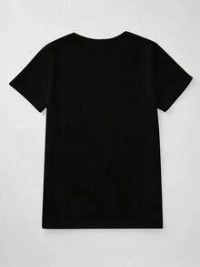 MOOSTA Camiseta Minimalista de Talla Grande con Cuello Redondo y Manga Corta, Estampado de Letras, para Uso Diario en Verano - Negro - Ver 2