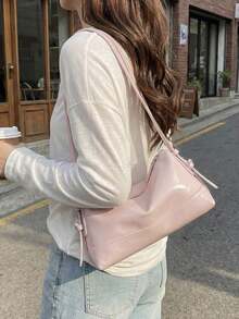 New Fashion Square Underarm Solid Color Women's Handbag, Casual Chic Versatile Commuter Bag - Watermelon Pink - View 5