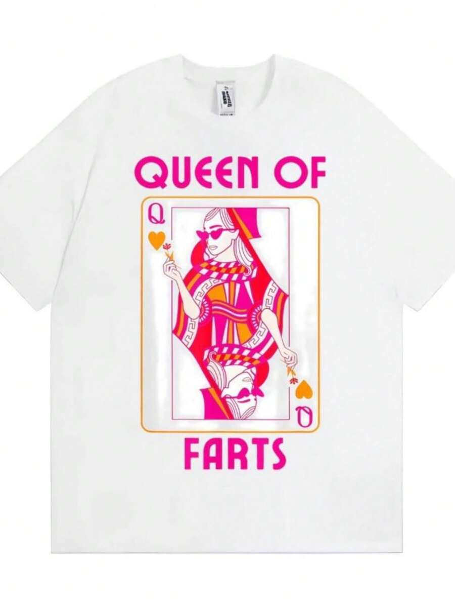 playeras de mujer 2026 Queen of Farts Playful Graphic T-shirts Men Women Retro Hip Hop Street Classic Casual T Shirt Summer Oversized Crewneck T Shirts - Blanco - Ver 1