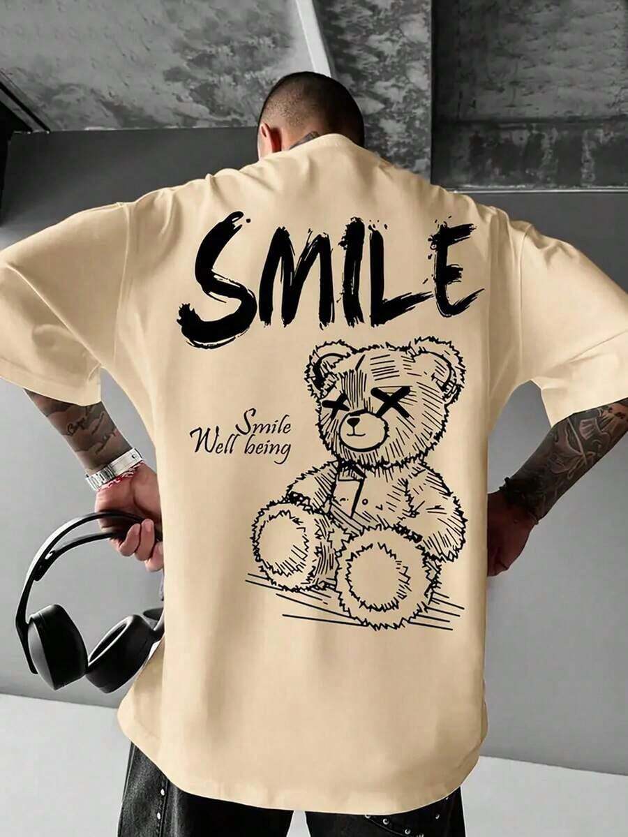 Zrgoth Men's Short Sleeve T-Shirt, Casual, Versatile, With Simple Print - Apricot - View 1