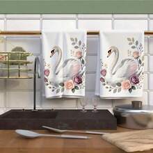 1pc/2pcs Cute Healing Style Swan Pattern Printed Handkerchief. The Size Is 16 * 24 Inches, Suitable For Kitchen Decoration Or Exquisite Gifts. It Can Be Used For Cleaning And Wiping Items, As Well As For Home Decoration. Suitable For Various Purposes In Kitchens And Restaurants, It Is An Ideal Kitchen Utensil. - Multicolor - View 10