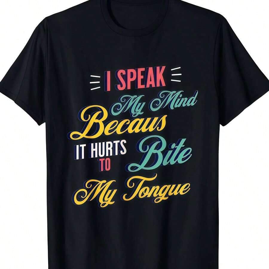 Playera de mujer 100% algodón manga corta cuello redondo diseño de texto con letras coloridas estilo casual para verano - Negro - Ver 1