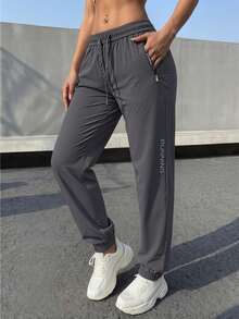 1pc Women's Lightweight Loose Casual Pants With Pockets, Suitable For Summer Wear, Solid Color With Good Elasticity, "Early Spring/Summer Release" Sports - Dark Grey - View 2