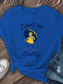 Limited Edition Women's T-Shirt, Lightweight And Breathable, Made Of Soft, Breathable, Medium-Stretch Cotton Fabric, Regular Length. Perfect For Casual Wear In Spring, Summer, And Fall. Lightweight Cotton. - 藍色 - 查看 3