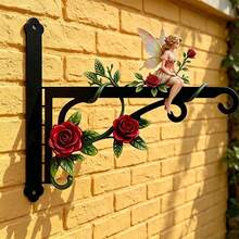 1pc Metal Double-Sided Colorful Floral & Fairy Printed, Wall-Mounted Outdoor Hanging Rack, Suitable For Porch, Bird Feeder, Lantern, Wind Chime Etc, Sturdy Iron Structure Hook - A - View 2